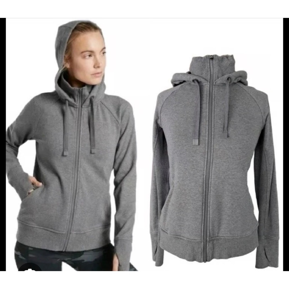 Athleta Womens Full Zip Fleece Funnel Neck Hoodie w/ Thumbholes